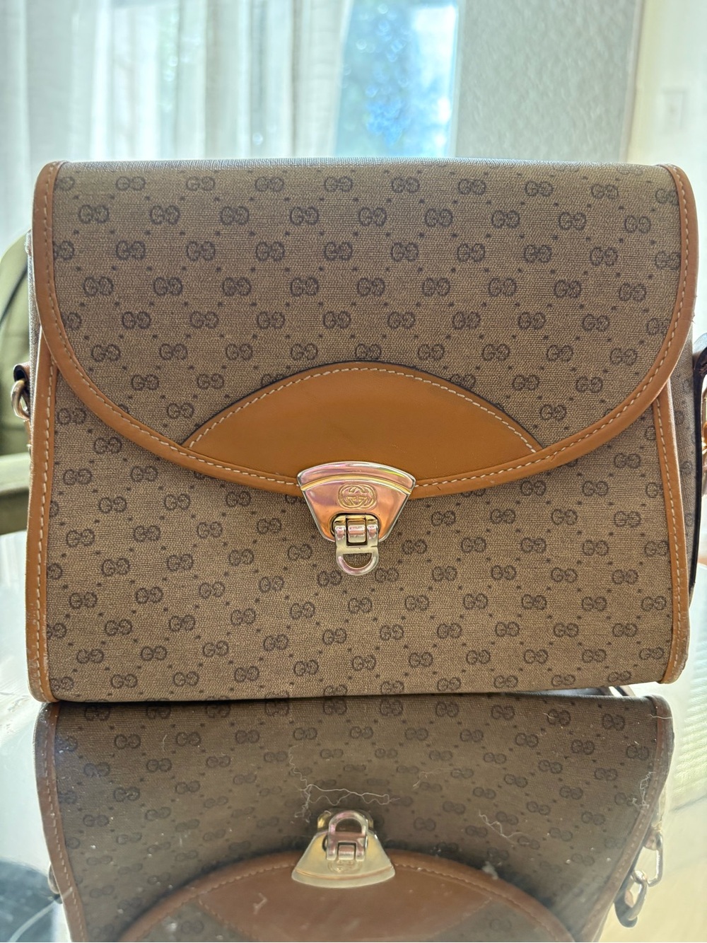 GUCCI Micro GG Supreme Shoulder crossbody Bag PVC Gold Beige Auth